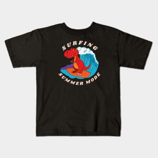 Chibi T-Rex Surfing Summer Mode Kids T-Shirt